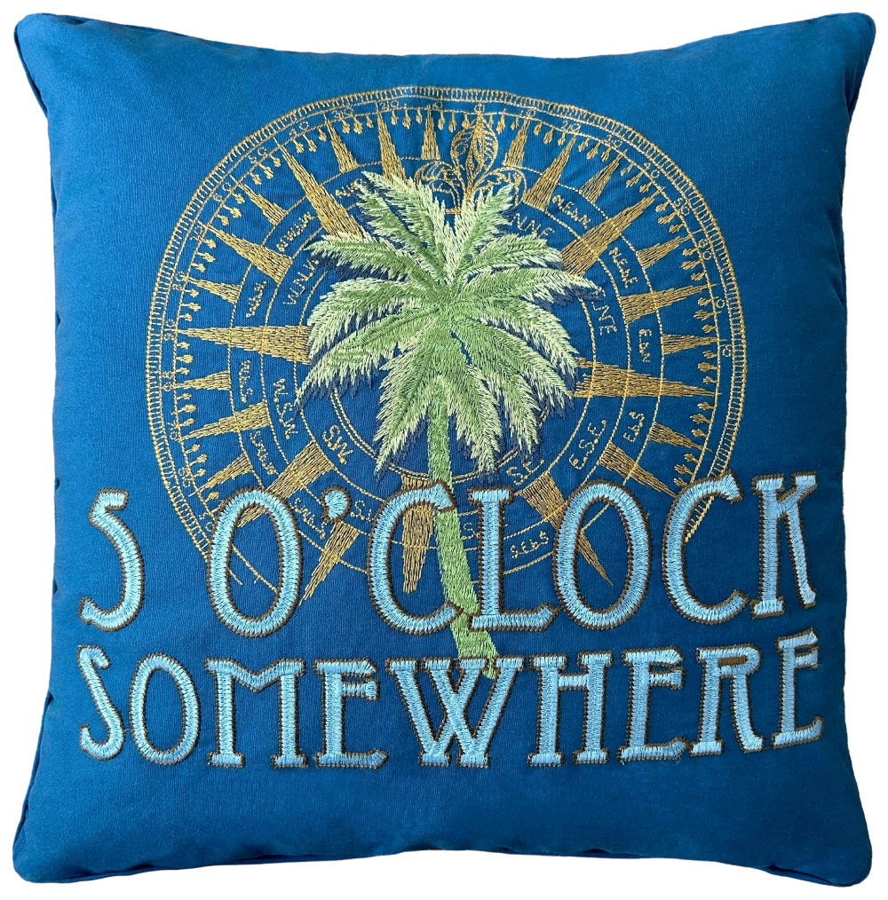 5 O'Clock Compass Embroidered Pillow