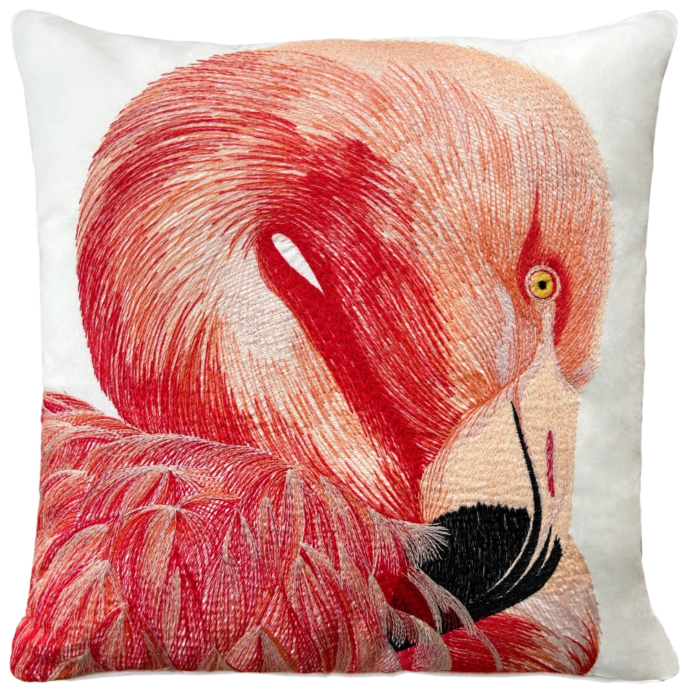 Pink Flamingo Embroidered Pillow