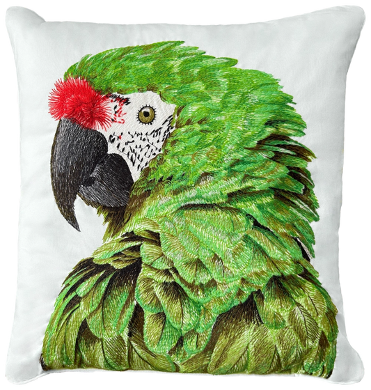 Green Parrot Embroidered Pillow
