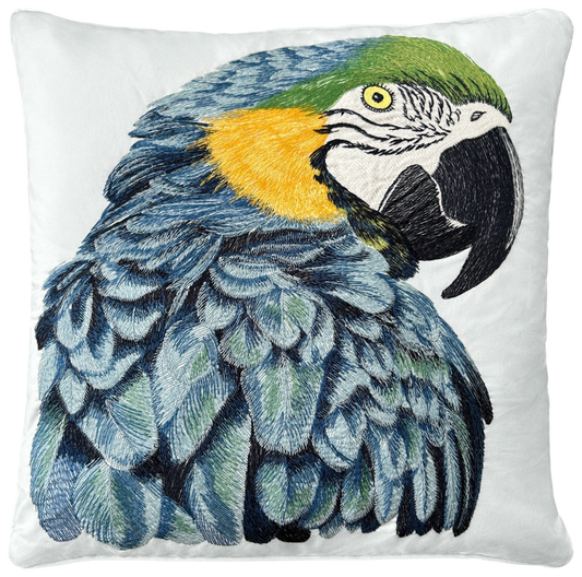 Blue Parrot Embroidered Pillow